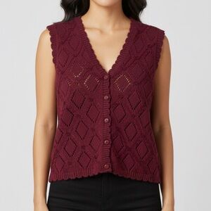 Burgundy Knit Sleeveless Cardigan